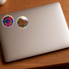 Colorful Mandala Sticker Holographic Floral Decal Aesthetic 2in 2 Pack