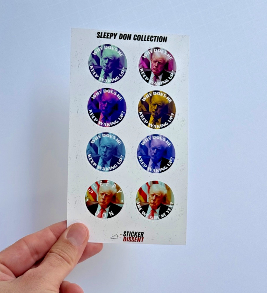 Donald Trump Asleep Stickers 8pc Assorted Anti Trump Political Humor Decals 1.5″