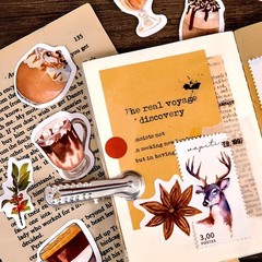 Small Size Coffee Stickers, 46pcs Boxed DIY Decoration Theme Beige