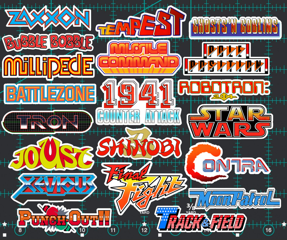 20 Classic Arcade Logo Stickers – White, Clear or Holographic – Atari Vinyl