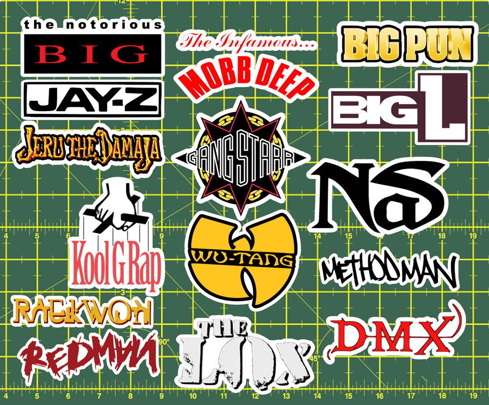 15 90’s Rap Logo Sticker Pack – Clear, Holographic, or White- Jay-Z Nas Hip-Hop
