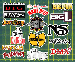 15 90’s Rap Logo Sticker Pack – Clear, Holographic, or White- Jay-Z Nas Hip-Hop