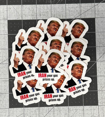 Trump “Iran Prices Up” Sticker 20 Pack Funny Gas Meme Political Decal 2″