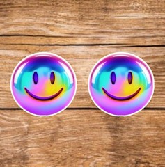 Multicolor Smiley Face (2 Stickers) 3.5in, Waterproof, Glossy Finish Vinyl.