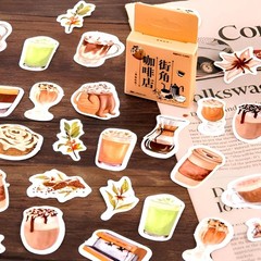 Small Size Coffee Stickers, 46pcs Boxed DIY Decoration Theme Beige