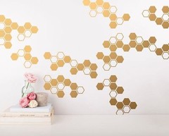 Geometric Small Honeycomb Wall Decals Gold Vinyl Decals, Honeycomb Living Roo…