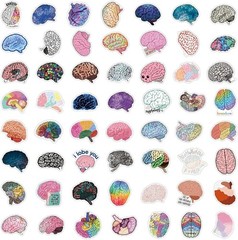 50PCS Brain Stickers Bulk, Cartoon Vinyl Waterproof Decals