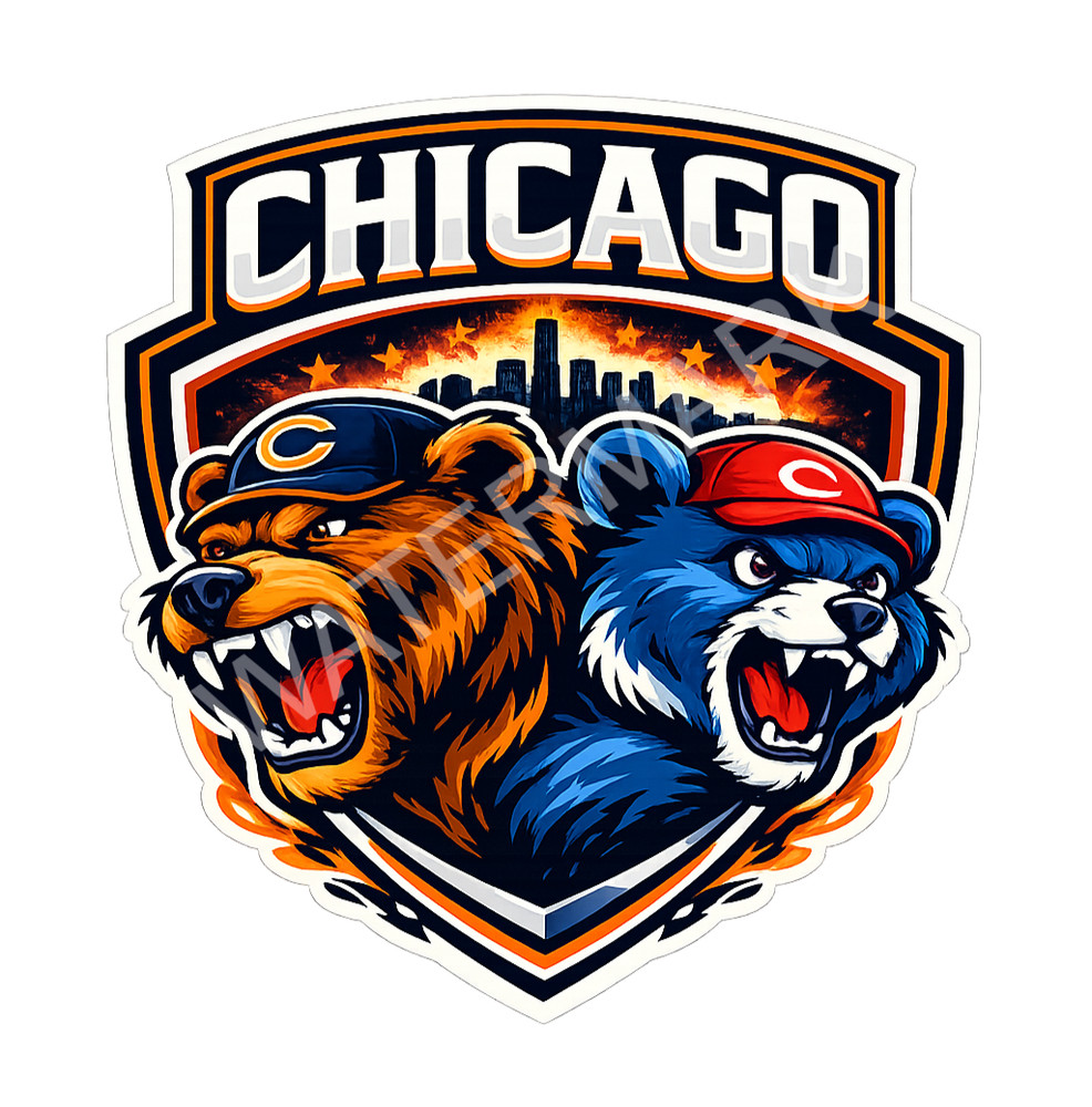 Chicago Sports Mashups Laminated Vinyl Sticker/Decal Bears Cubs 03