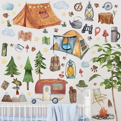 Trandraft 2 Sheet 64 Pcs Camping Wall Decals Stickers As Picture Shown