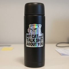 Funny Cat Holographic Sticker 3×3 – My Cat and I Talk Stuff About You Vinyl