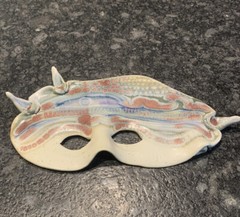 Pottery Handpainted Face Wall Mask 12” In Length By 6 1/2” Wide Beautiful