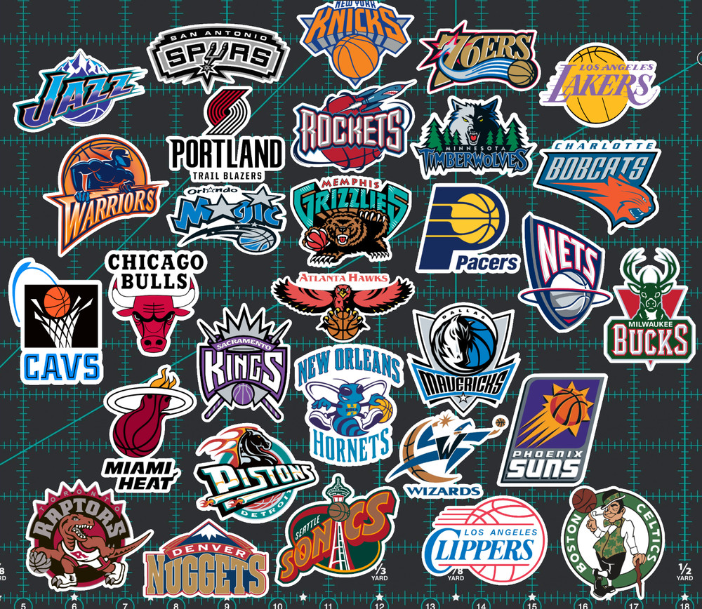 30 Retro 90’s/00’s NBA Logo Sticker Pack – Clear, Holographic, or White – Lakers