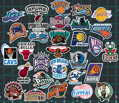 30 Retro 90’s/00’s NBA Logo Sticker Pack – Clear, Holographic, or White – Lakers