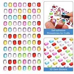 440Pcs Gems Stickers for Crafts 5 Sheet Rectangle Rhinestone Sticker Multicolor