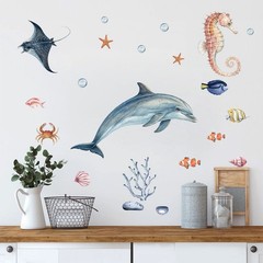 2x Glow-in-the-Dark Ocean Wall Stickers Self-Adhesive Marine Life Decor for Kids