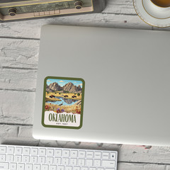 Oklahoma State Sticker, Paper Collage Look, Wichita Mountains Vinyl Decal