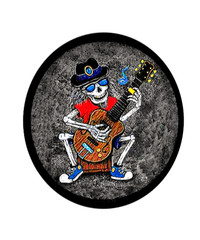 Vintage Replica Skeleton Playing Guitar Sign Sticker. Electric and 4 Sizes.