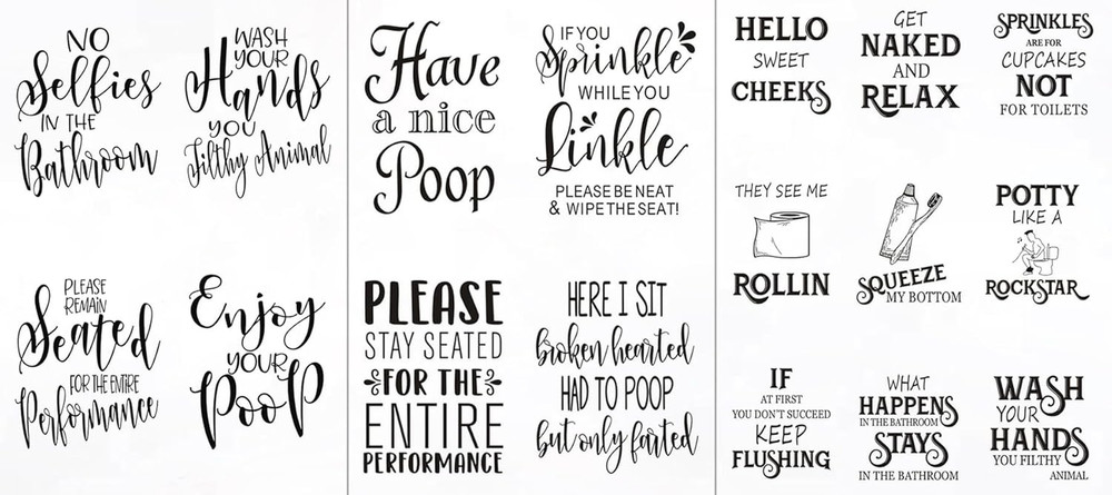 17PCS Bathroom Wall Decals Peel and Stick, Funny Vintage Sign Decals Bathroom Qu