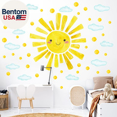 Watercolor Large Sun Wall Decals Cloud Polka Dots Wall Stickers for Kids Room, 1