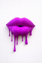 3D Effect Pop Art Lips Wall Decal, Purple & Yellow Dripping Lips Wall Decor