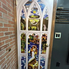 Stained Glass Mermaid Window Door Mural, White, Peel n Stick, Sticker Cover Wrap