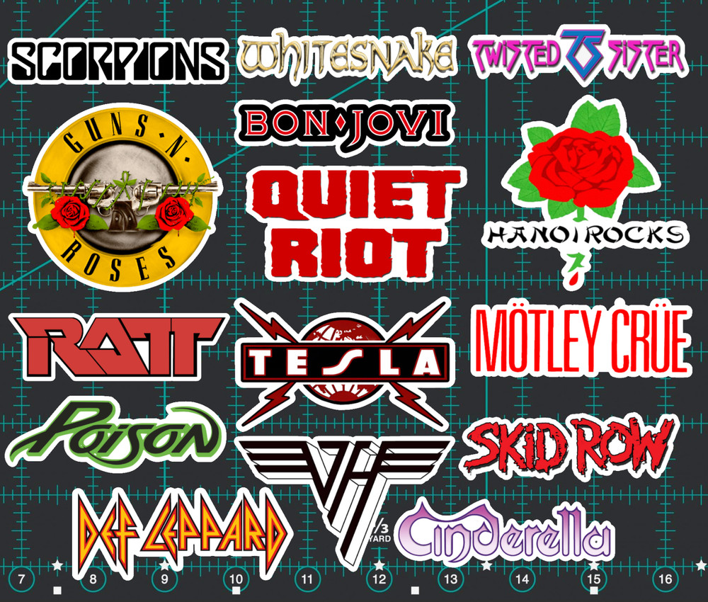 15 Hair Metal Rock Band Logo Stickers – Clear, Holographic, or White – Poison