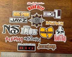 15 90’s Rap Logo Sticker Pack – Clear, Holographic, or White- Jay-Z Nas Hip-Hop