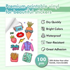 Koala Printable Vinyl Sticker Paper for Inkjet Laser 60PK 8.5×14 Waterproof Matt