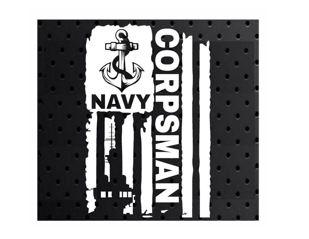 DISTRESSED UNITED STATES NAVY FLAG CORPSMAN VINYL DECAL STICKER 5.0″ x 7.7″