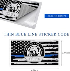Thin Blue Line Sticker Code 4, Police Support Sticker American Flag