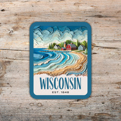 Wisconsin State Sticker, Paper Collage Look, Scenic Door County Decal