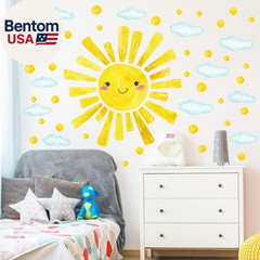 Watercolor Large Sun Wall Decals Cloud Polka Dots Wall Stickers for Kids Room, 1