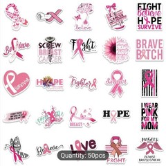 20 PCS Breast Cancer Awareness Survivors Pink Ribbon Stickers BRAND NEW Set 2