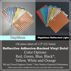 1/2″ (12.7mm) Reflective Adhesive Dots Sheets of 126 Stickers 7 Color Options
