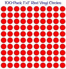 100 pack – 1″x1″ Round Red Vinyl Stickers / Decals Circles Polka Dots Die Cut
