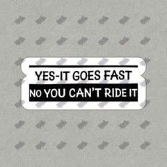 Funny Vinyl Sticker Decal Yes It Goes Fast, No You Cant Ride It! Car, #739361
