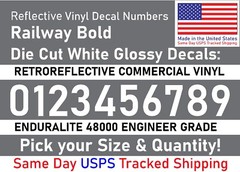 0-10 1″-5″ Your Size Vinyl Reflective Decal Sticker Numbers (White), Made in USA