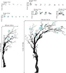 decalmile Large Watercolor Tree Wall Decals Blue Flower Branch Multi Color