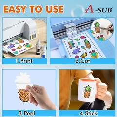 A-SUB Printable Vinyl Sticker Paper Glossy White 100 Sheet 8.5×11 Inkjet Printer