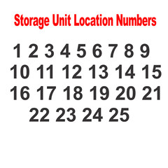 Storage Unit Location Numbers 1-25 Vinyl Sticker Decals – Select Color & Size