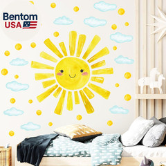 Watercolor Large Sun Wall Decals Cloud Polka Dots Wall Stickers for Kids Room, 1