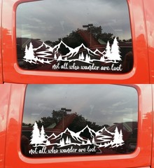 Mountain Scene Trees Decal Not All Who Wander Are Lost V1 RV Camper Truck