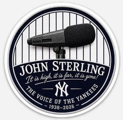 3” JOHN STERLING STICKER RADIO BROADCASTER “PATCH” DECAL NEW YORK YANKEES JERSEY