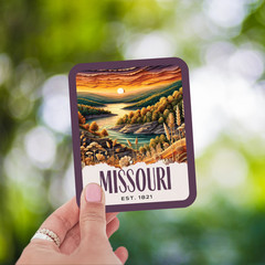 Missouri State Sticker, Paper Collage Look, Scenic Ozark Mountains Vinyl Decal