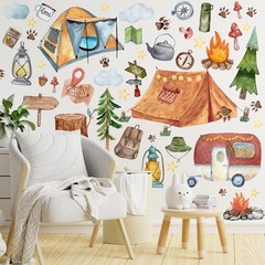 Trandraft 2 Sheet 64 Pcs Camping Wall Decals Stickers As Picture Shown