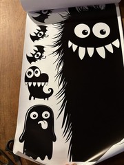 Monster Cartoon Vinyl Wall Decal Set, Removable, Black White, Modern, Any Room