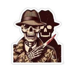 Horror Sticker Skeleton Detective Mystery Crime Skull Killer 2×2″ 3×3″ 4×4″ 6×6″