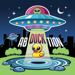 2 Alien Ab-duck-tion Stickers! Extra Terrestrial Glow in the Dark! Vinyl Decal