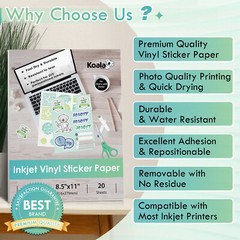 Koala Printable Vinyl Sticker Paper Waterproof Bulk 200 Matt Inkjet Laser Print