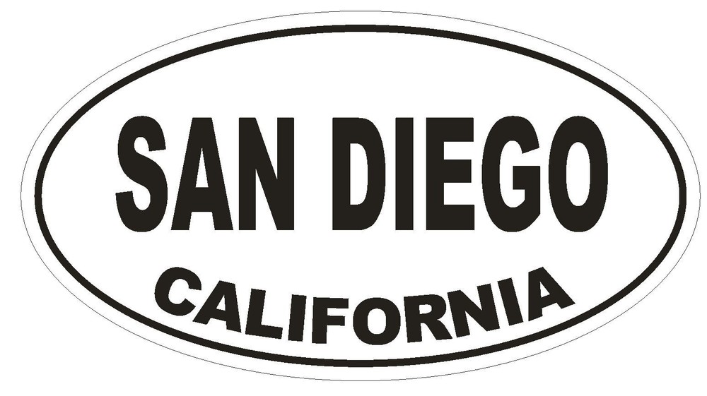 San Diego California Oval Bumper Sticker or Helmet Sticker D2815 Euro Oval